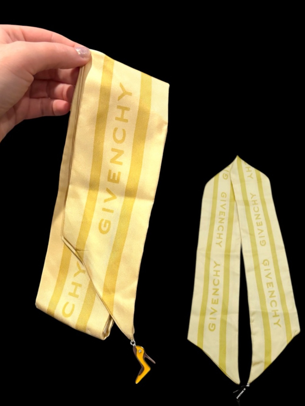 Givenchy Bandeau (twilly scarf) Yellow with shoe charm 💛 like new